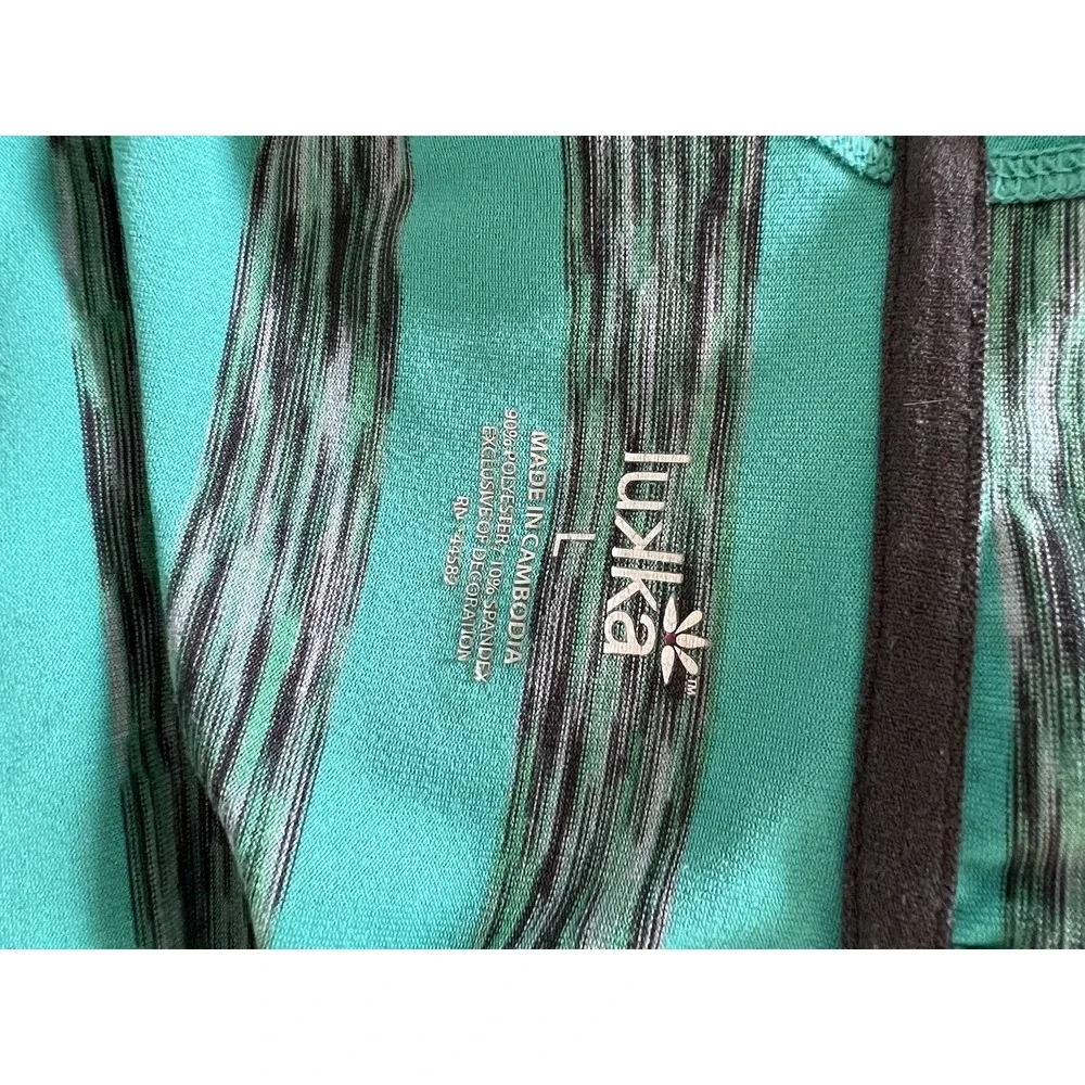 Lukka Teal and Grey Striped Zip Up‎ Jacket with Hood Large